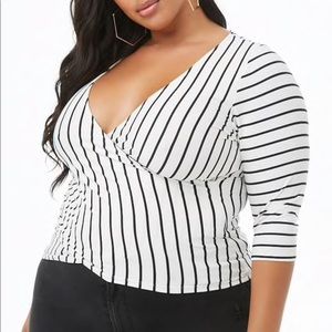 Striped faux-wrap top